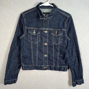 Uniqlo Trucker Jacket Womens Small Blue Dark Wash Cotton Blend